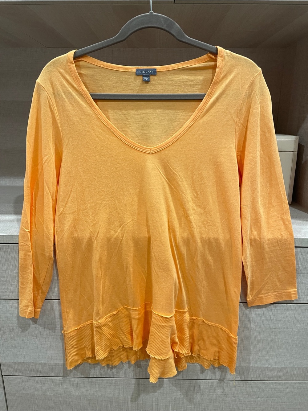 Lilla P Orange V-Neck Ruffle-Hem Tunic